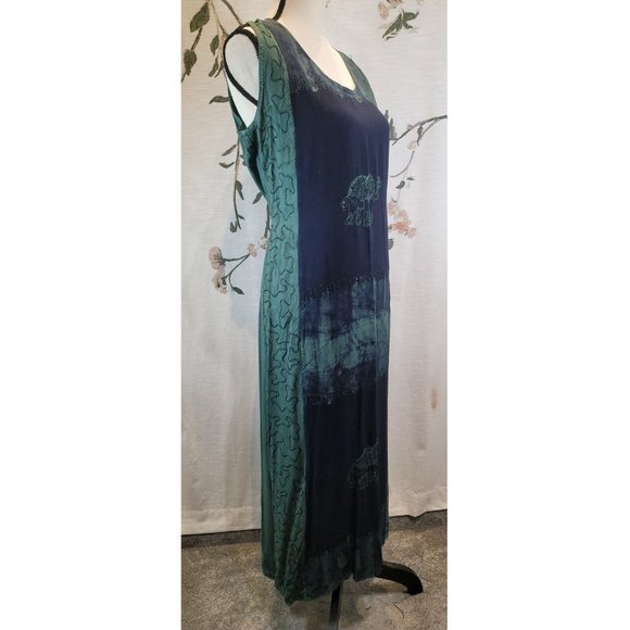 Women's Green Tie-dye & Embroidered Bohemian Elephant Dress One Size - Picture 4 of 10